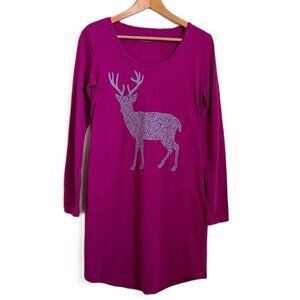 Gilligan & O'Malley Nightgown S Berry Pink Reindeer Print Long Sleeve Sleepwear